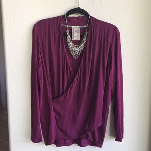Anthropologie wrap blouse Sz L in magenta